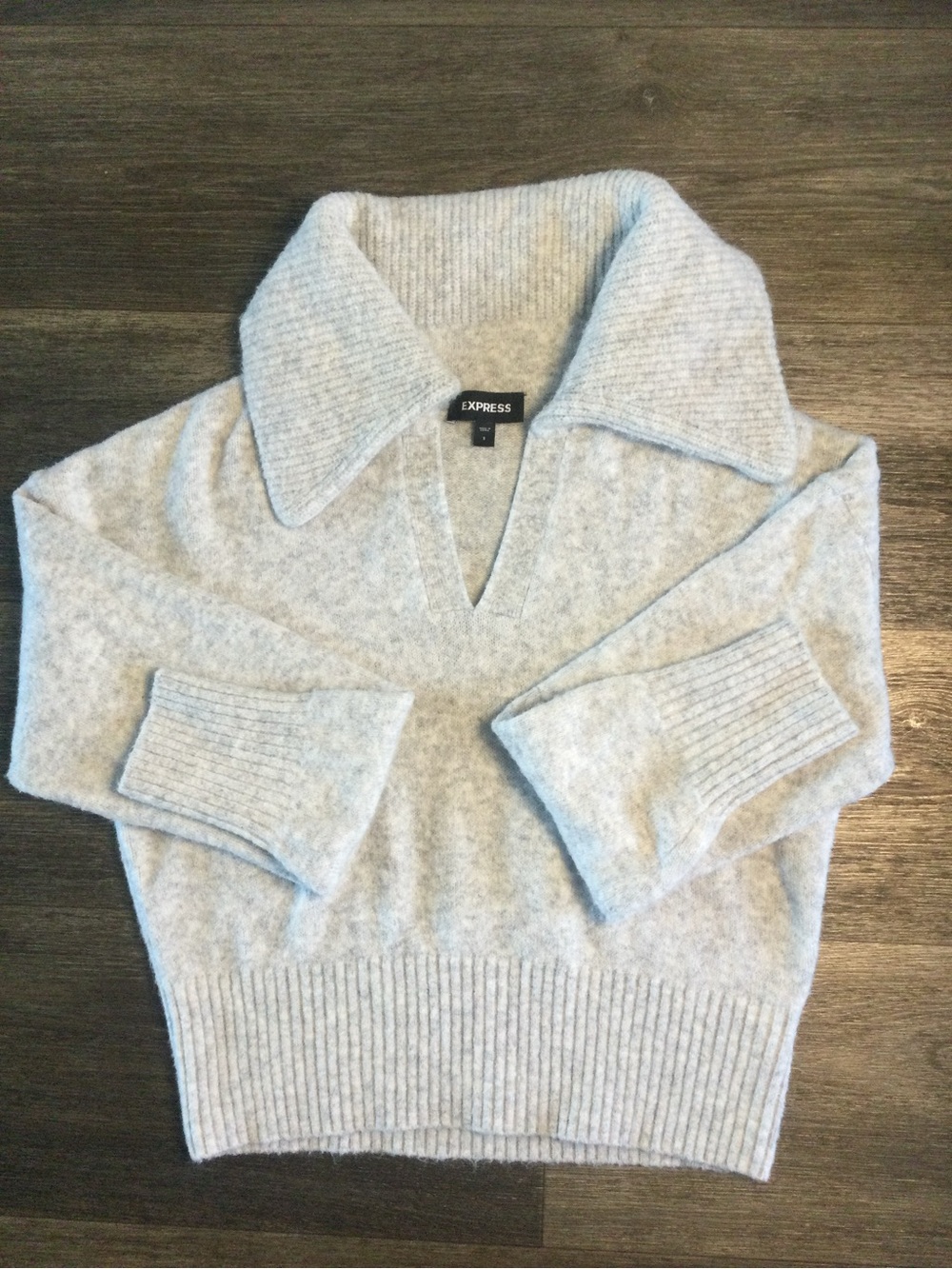 Express Light Gray V-Neck Collared Sweater